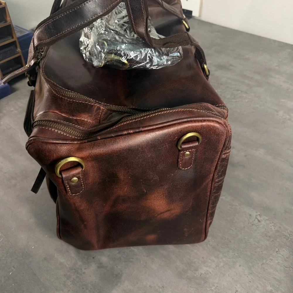 Denver Leather Craft Buffalo Duffel Large Brown Distressed Travel Weekend Bag